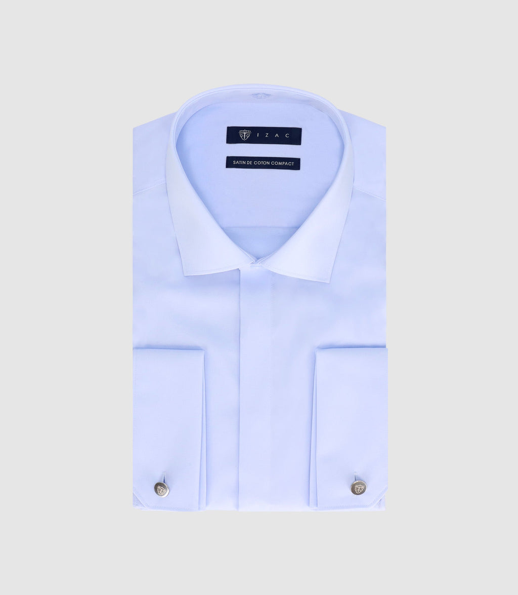 Chemise slim en satin de coton ciel SAMIXSLIM - IZAC