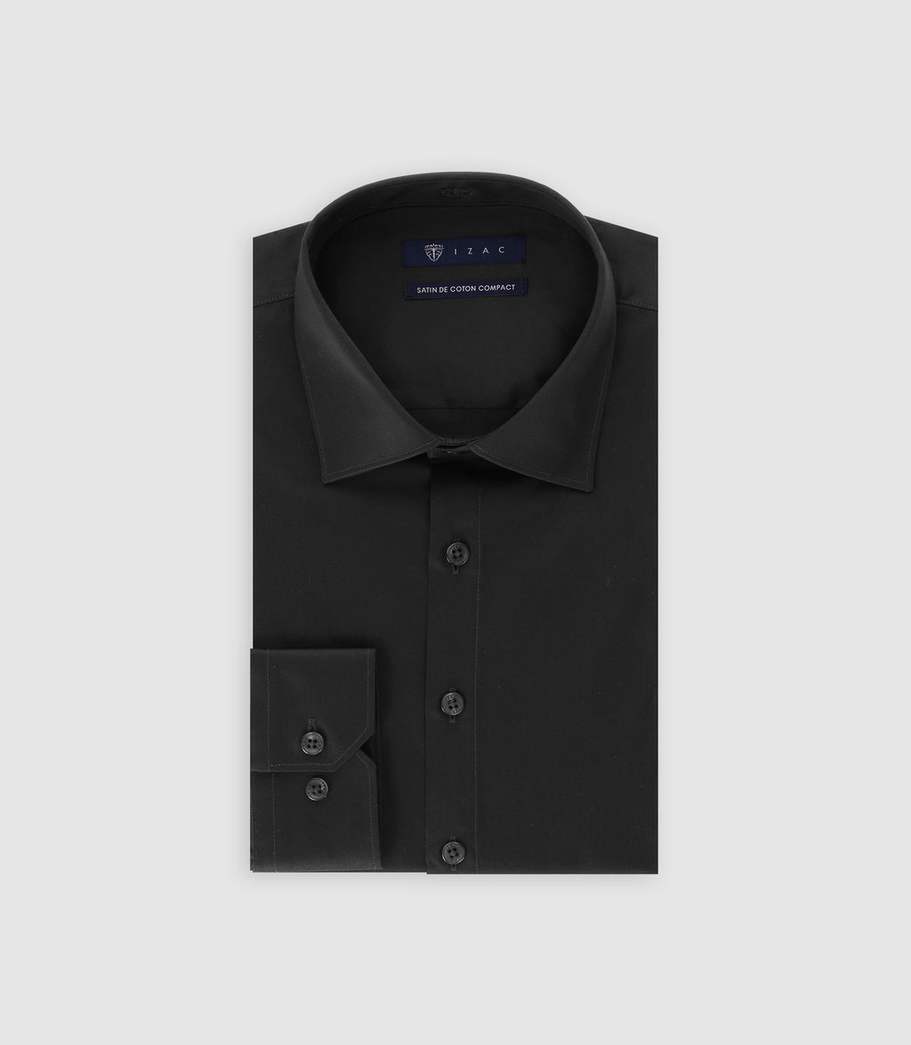 Chemise slim en satin de coton NOIR - IZAC