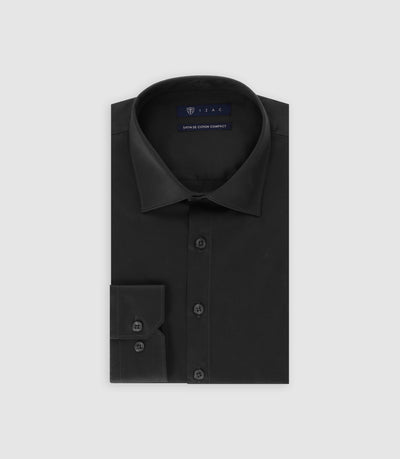 Chemise slim en satin de coton NOIR - IZAC