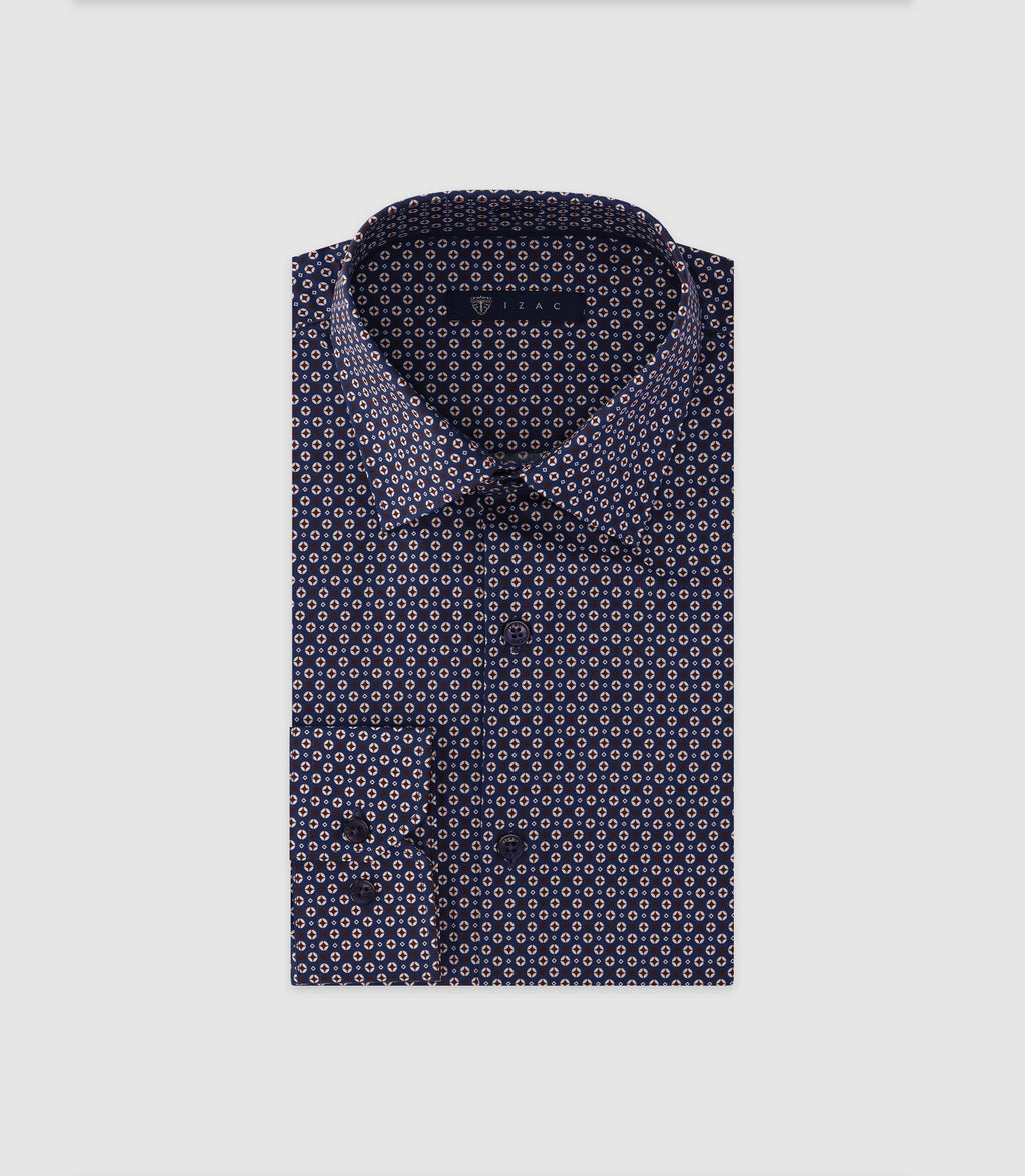 Chemise imprimée manches longues marine - IZAC