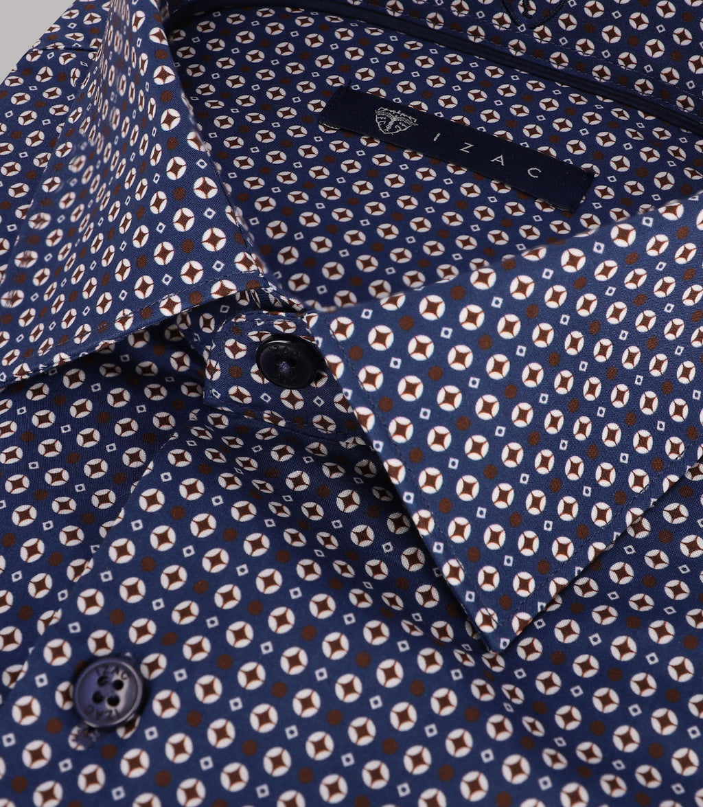 Chemise imprimée manches longues marine - IZAC