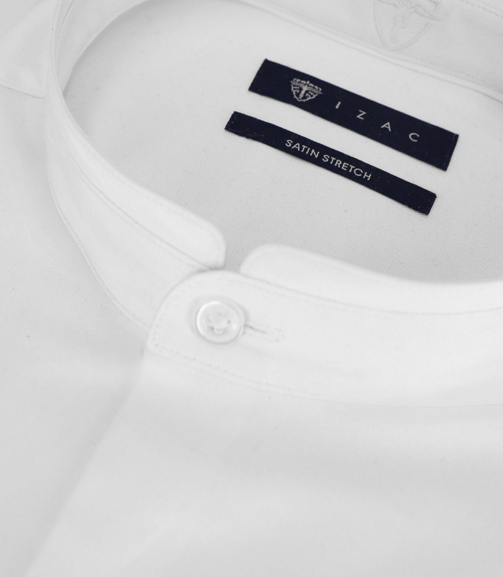 Chemise col mao en satin blanche - IZAC