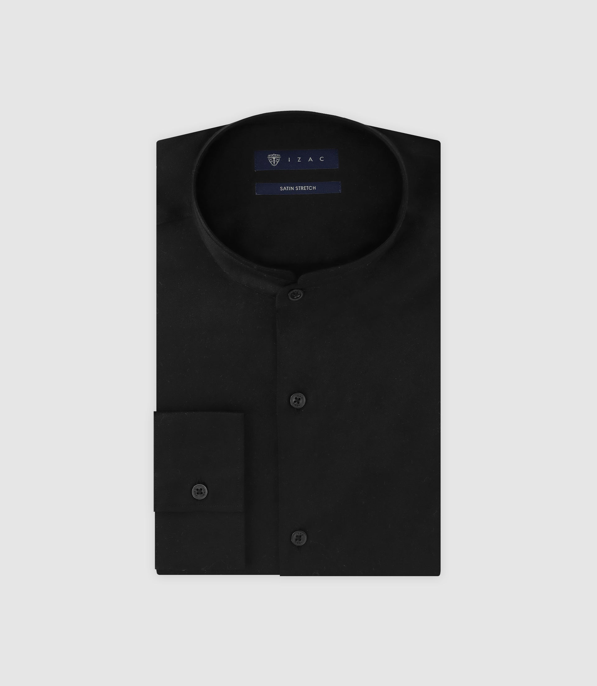 Chemise col mao en satin noire - IZAC