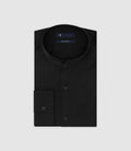 Chemise col mao en satin noire - IZAC