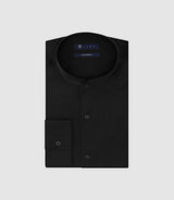Chemise col mao en satin noire - IZAC