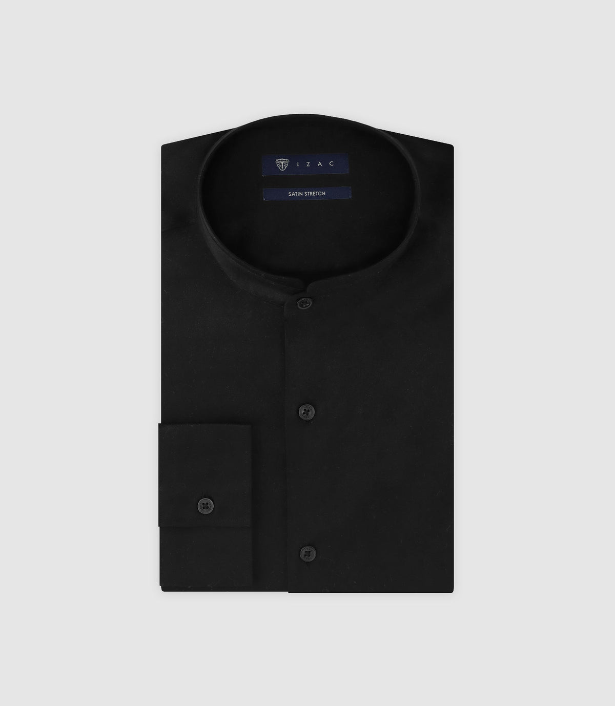 Chemise col mao en satin noire - IZAC