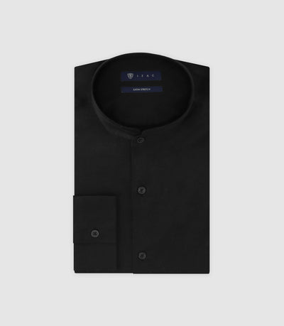 Chemise col mao en satin noire - IZAC