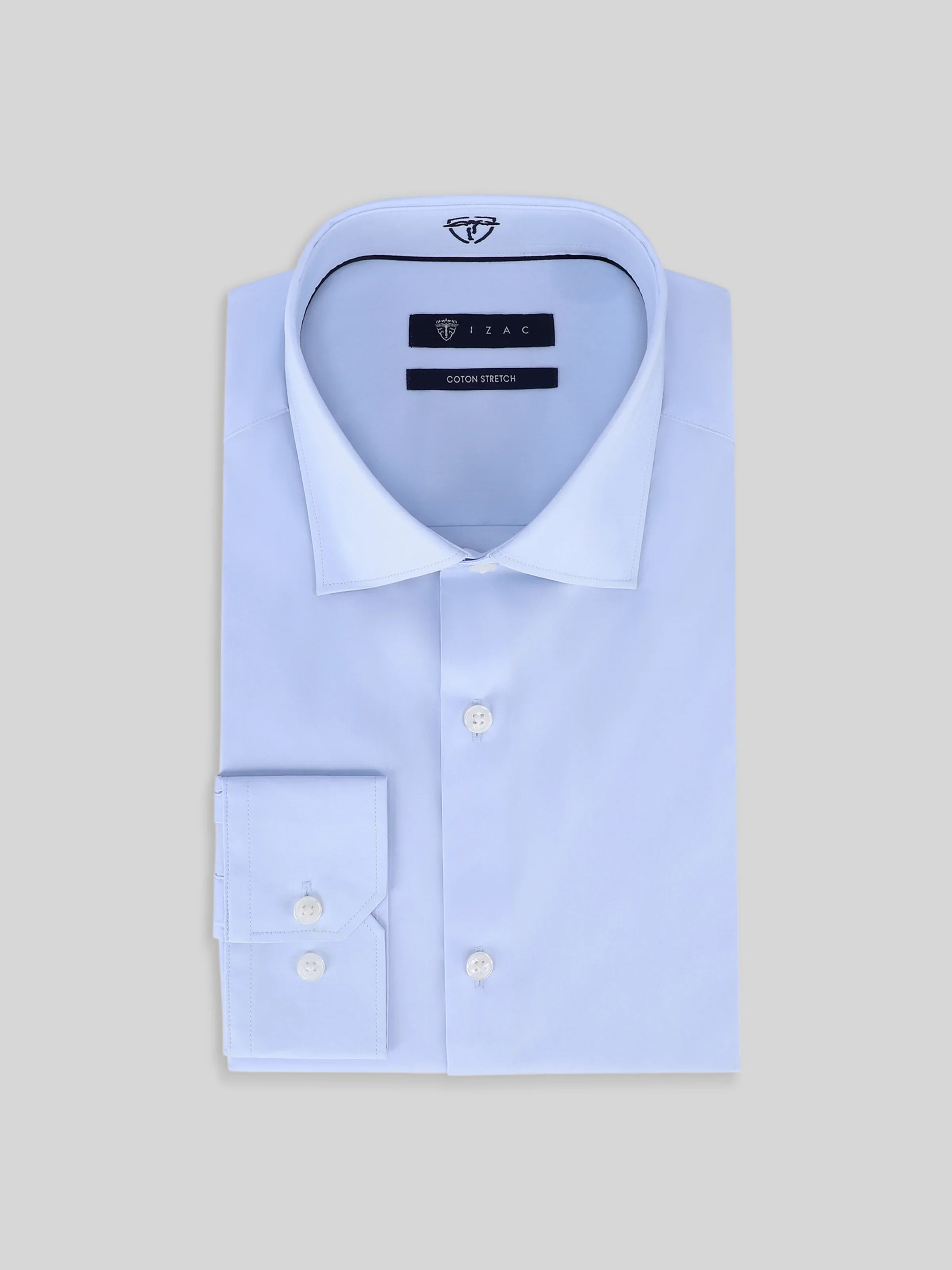 Chemise ville satin de coton bleu ciel - IZAC