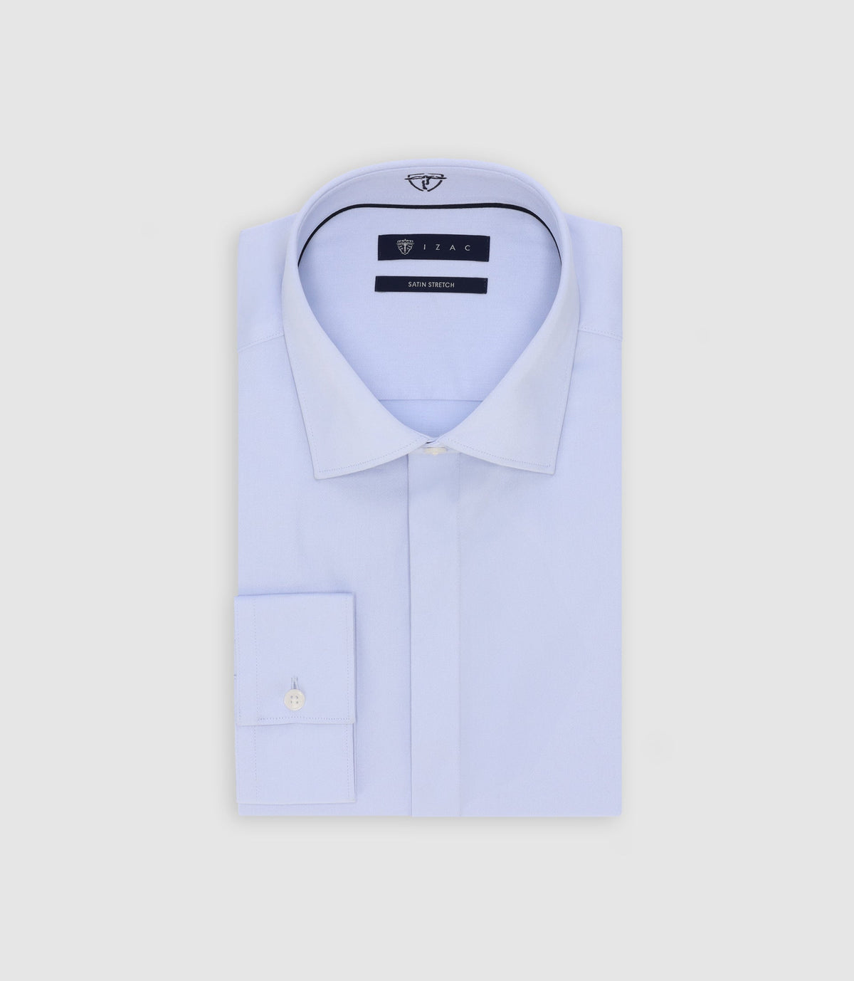 Chemise col italien en satin de coton ciel - IZAC