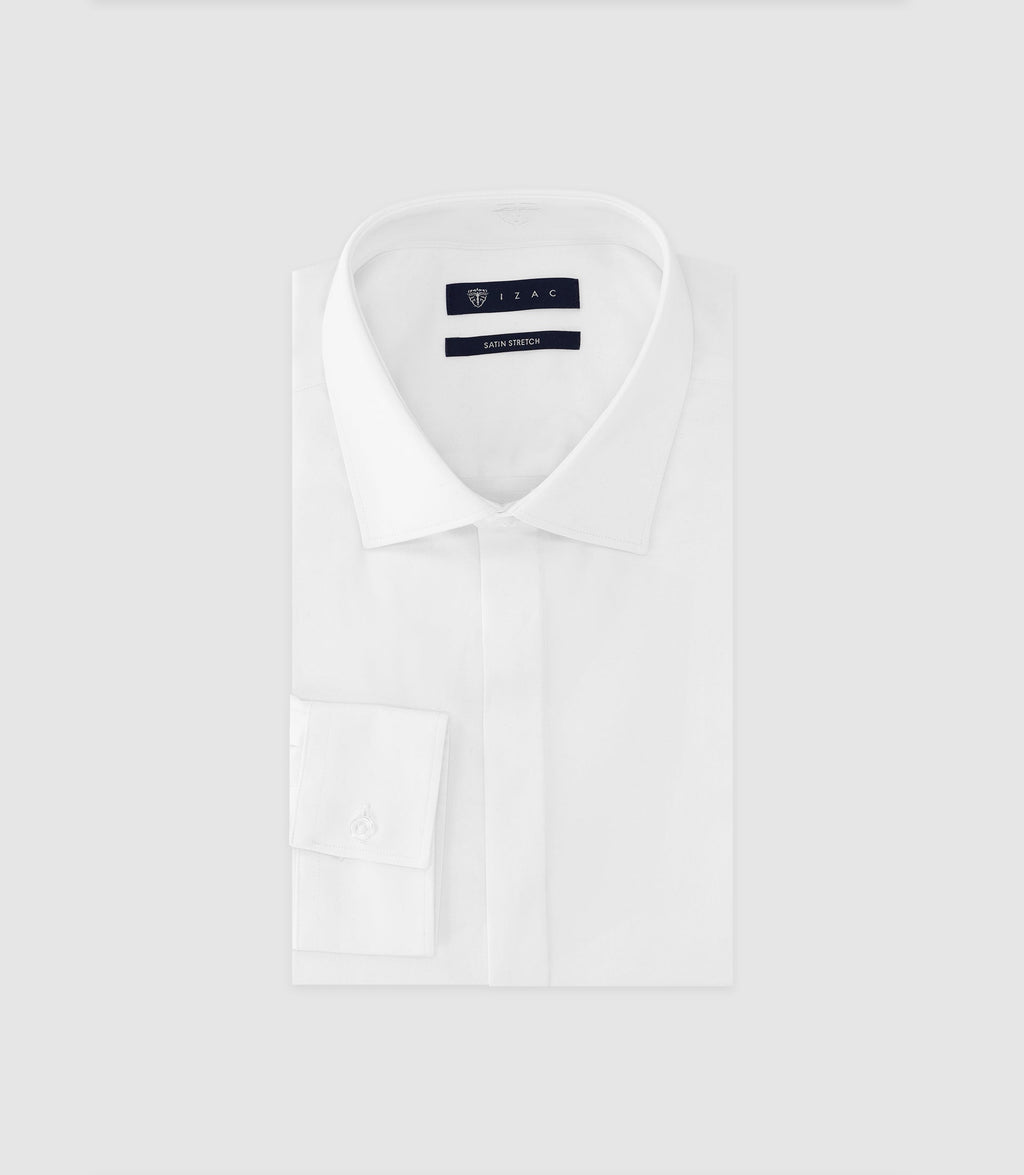 Chemise col italien en satin de coton blanche - IZAC