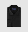 Chemise col italien en satin de coton noire - IZAC