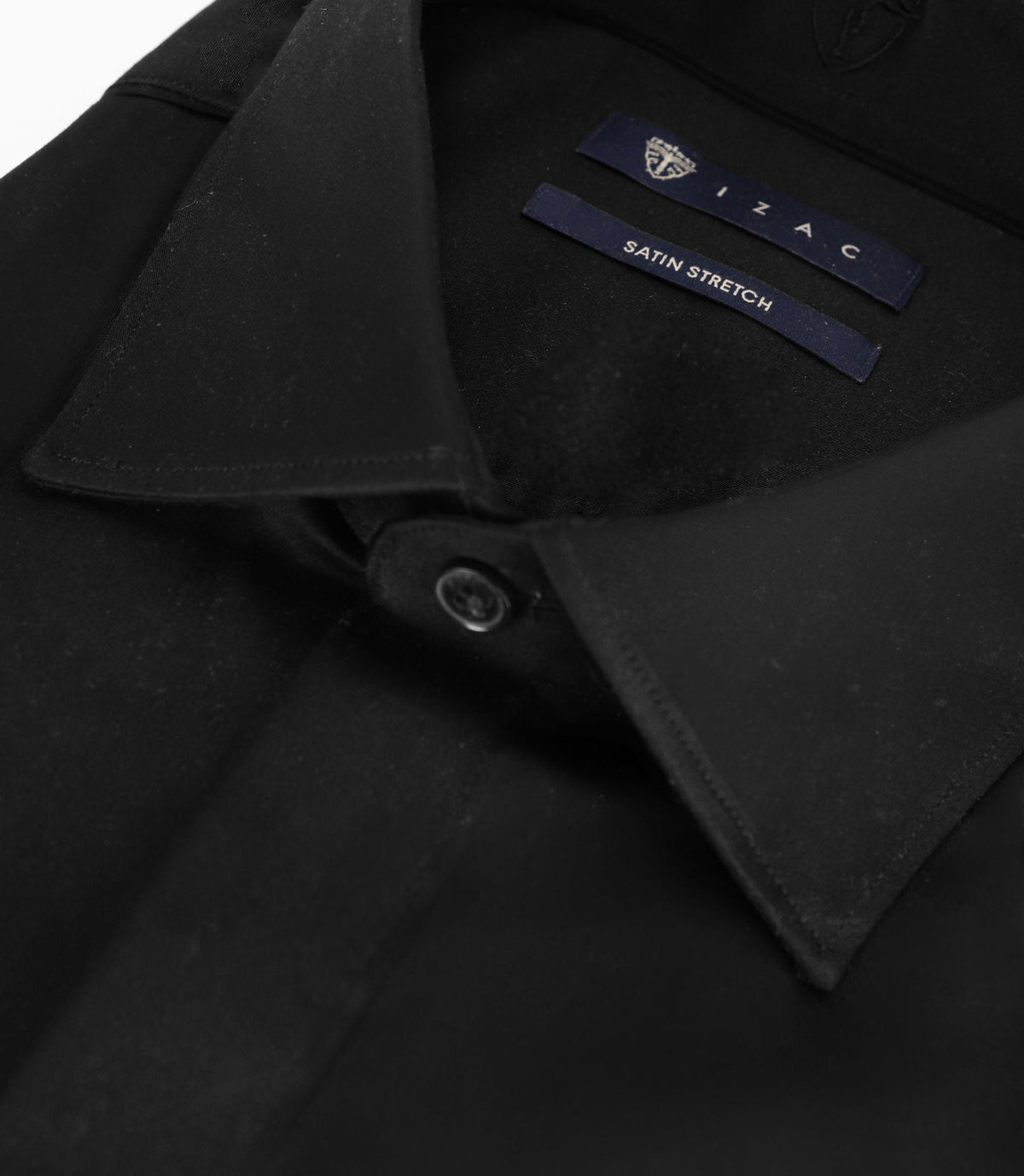 Chemise col italien en satin de coton noire - IZAC