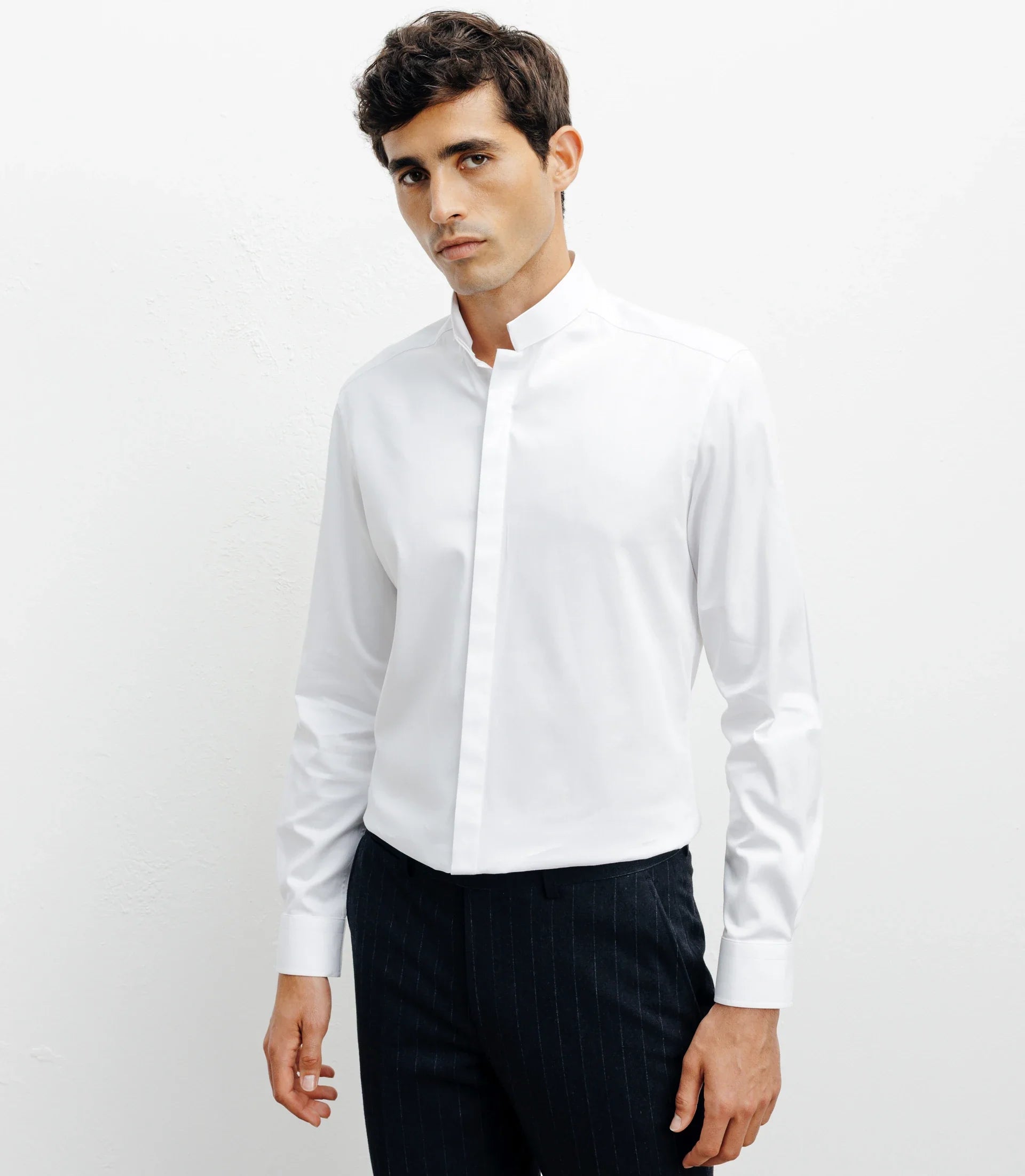 Chemise ville satin de coton blanc - IZAC