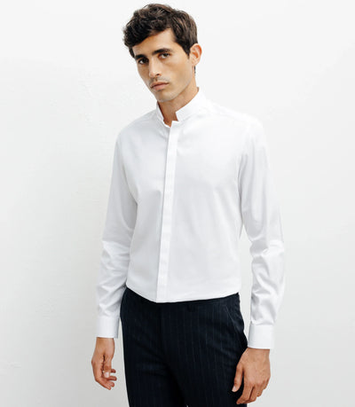 Chemise ville satin de coton blanc - IZAC