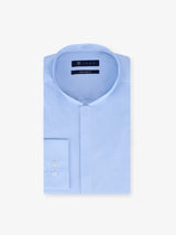 Chemise ville satin de coton bleu ciel - IZAC