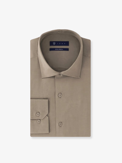 Chemise ville en satin de coton chatain - IZAC