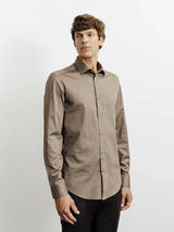 Chemise ville en satin de coton chatain - IZAC