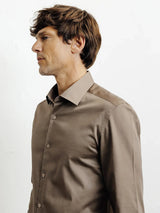 Chemise ville en satin de coton chatain - IZAC