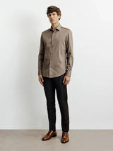 Chemise ville en satin de coton chatain - IZAC