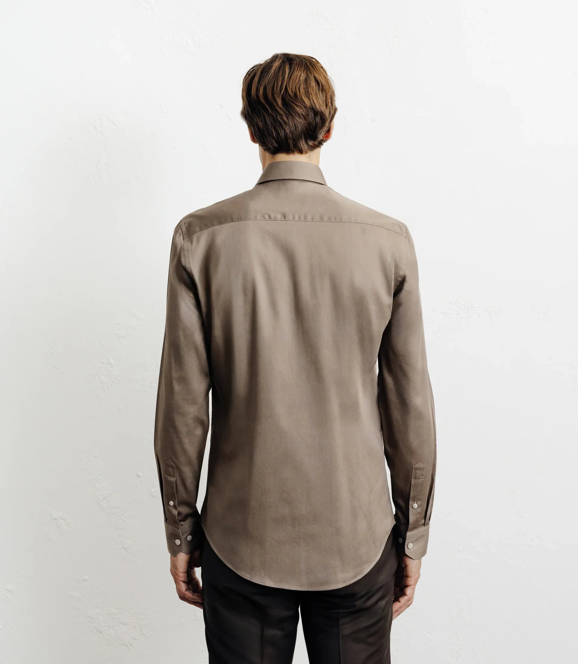 Chemise ville en satin de coton chatain - IZAC