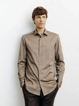 Chemise ville en satin de coton chatain - IZAC