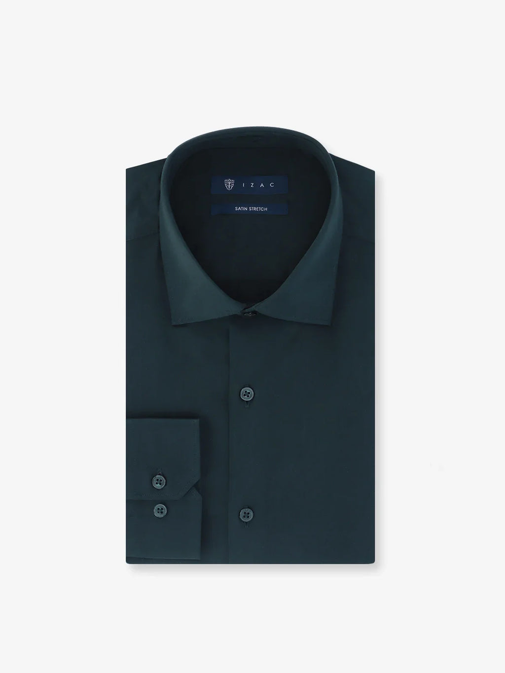 Chemise ville en satin de coton vert foncé - IZAC