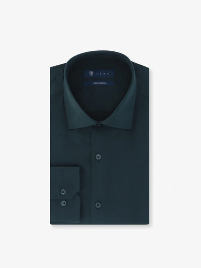 Chemise ville en satin de coton vert foncé - IZAC