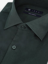 Chemise ville en satin de coton vert foncé - IZAC