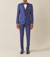 Costume de cérémonie laine bleu col châle "Feri" - IZAC