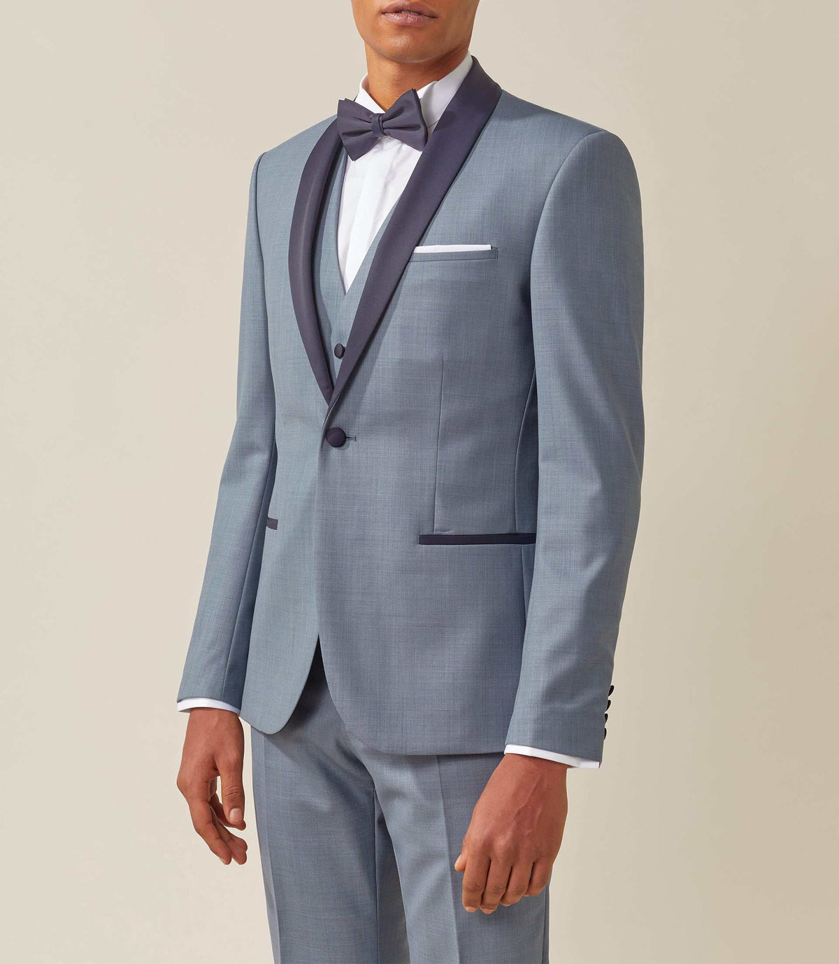 Costume de cérémonie laine gris col châle "Feri" - IZAC
