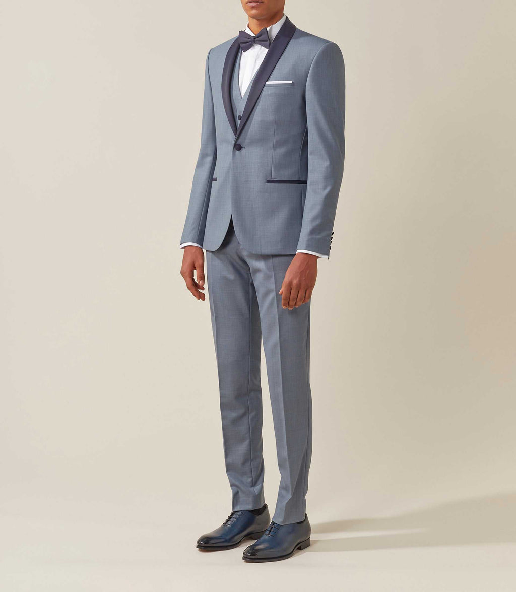 Costume de cérémonie laine gris col châle "Feri" - IZAC
