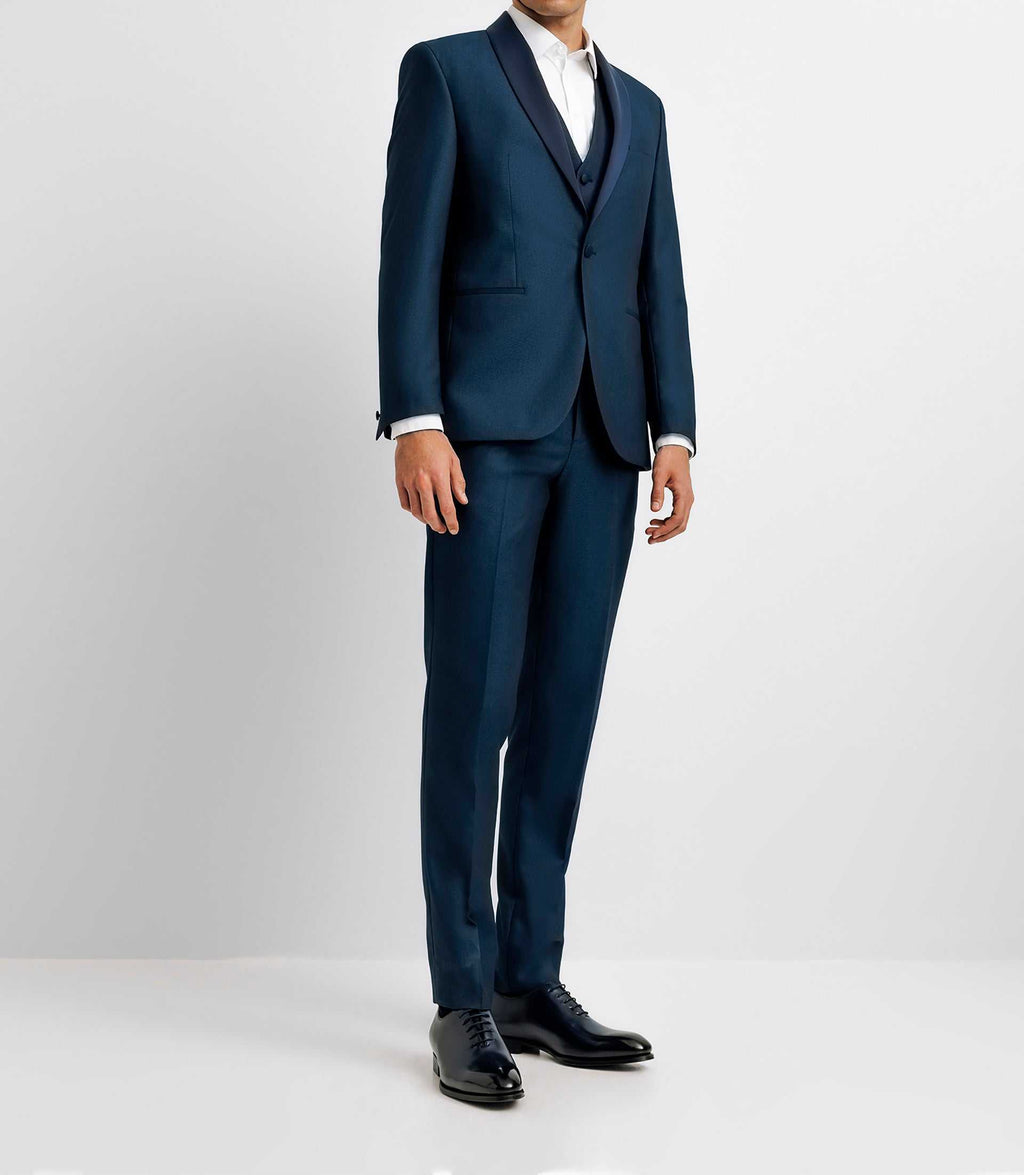 Costume ceremonie col chale BLEU - IZAC