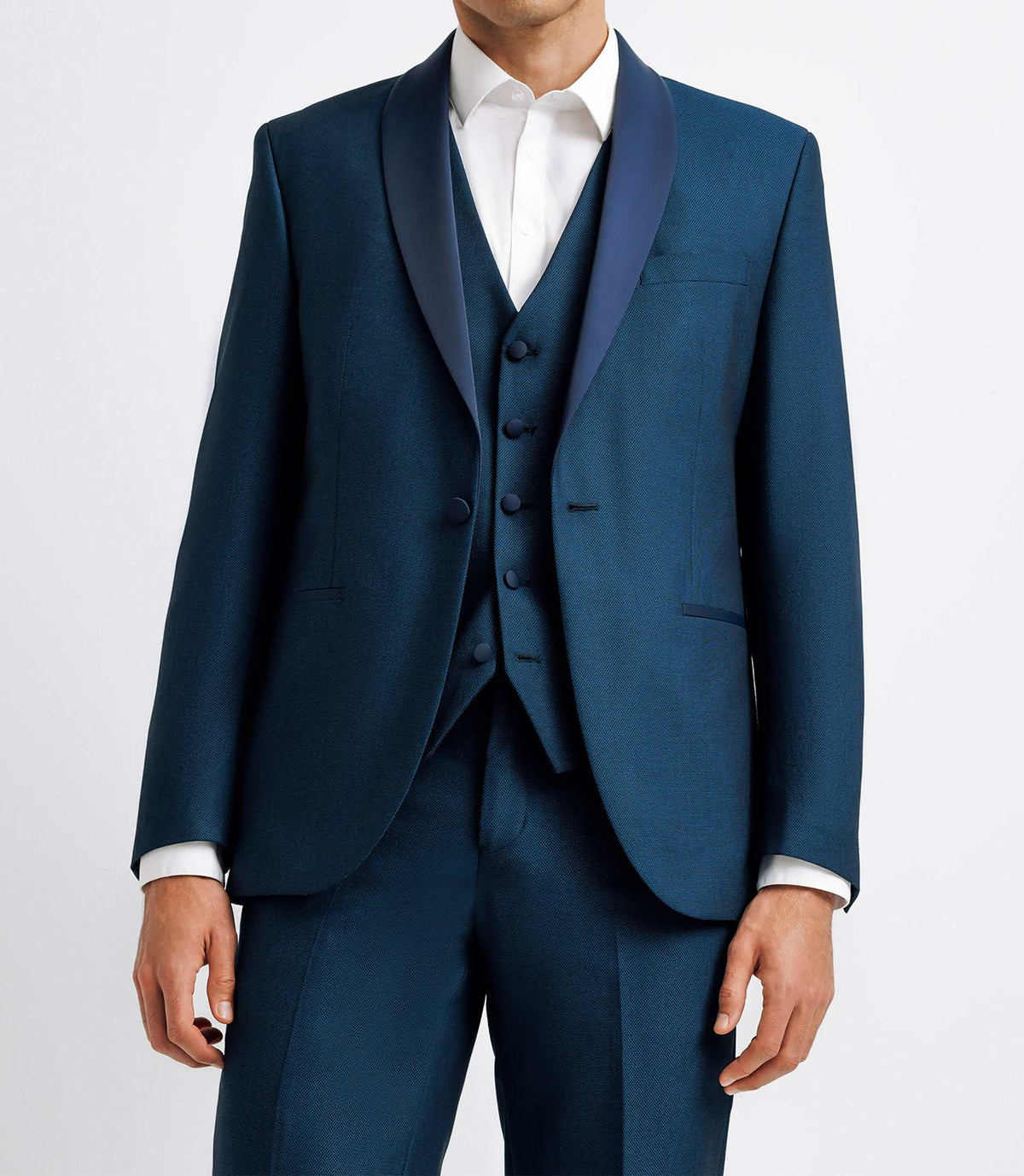 Costume ceremonie col chale BLEU - IZAC