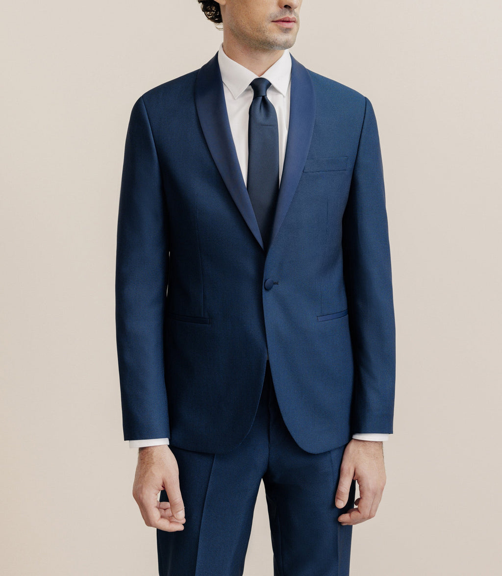 Costume cérémonie avec un col châle bleu - IZAC