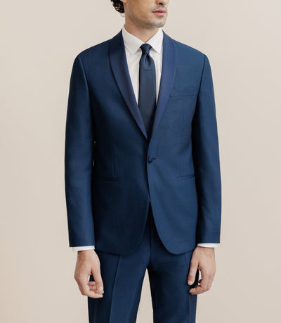 Costume cérémonie avec un col châle bleu - IZAC