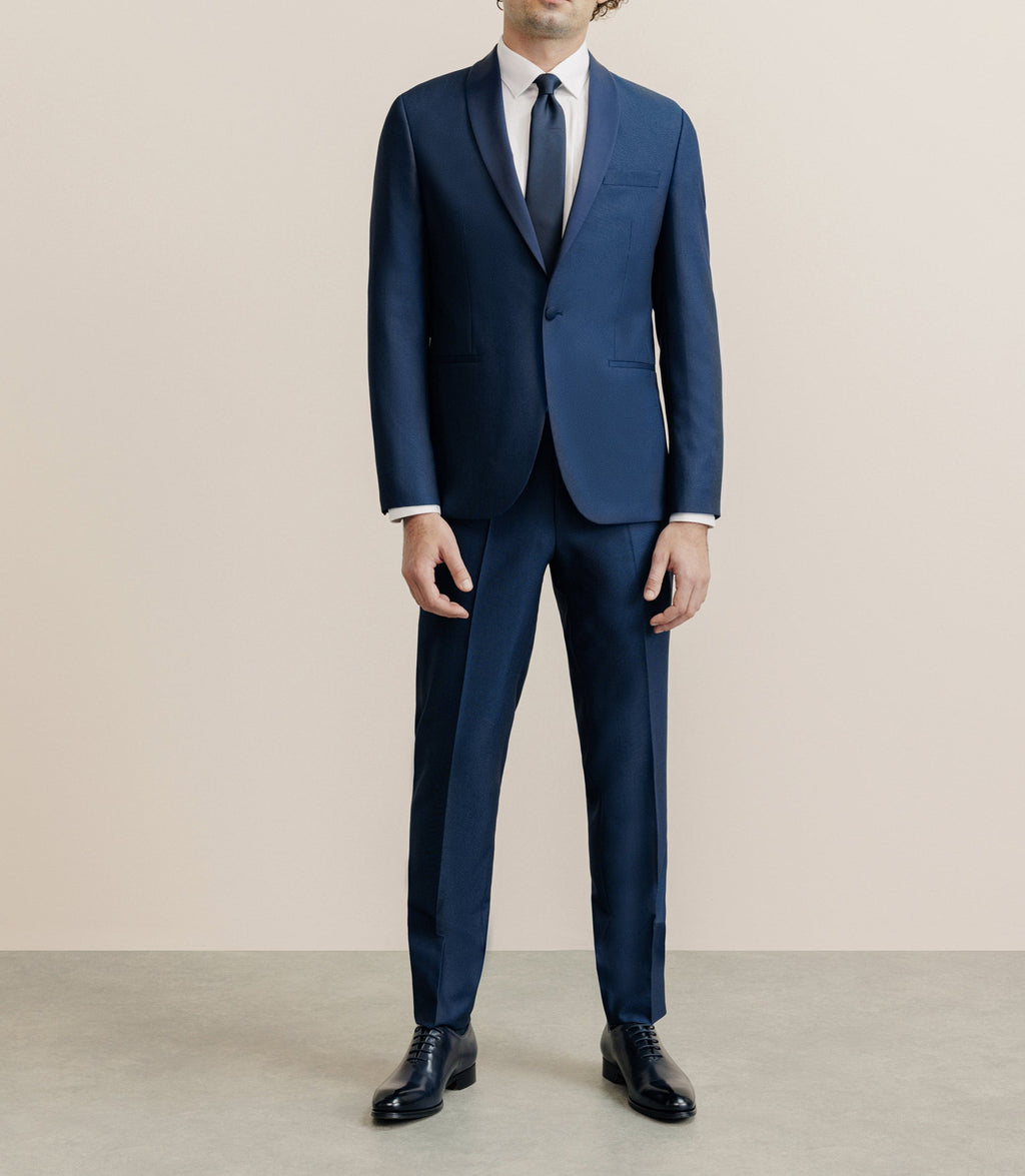 Costume cérémonie avec un col châle bleu - IZAC