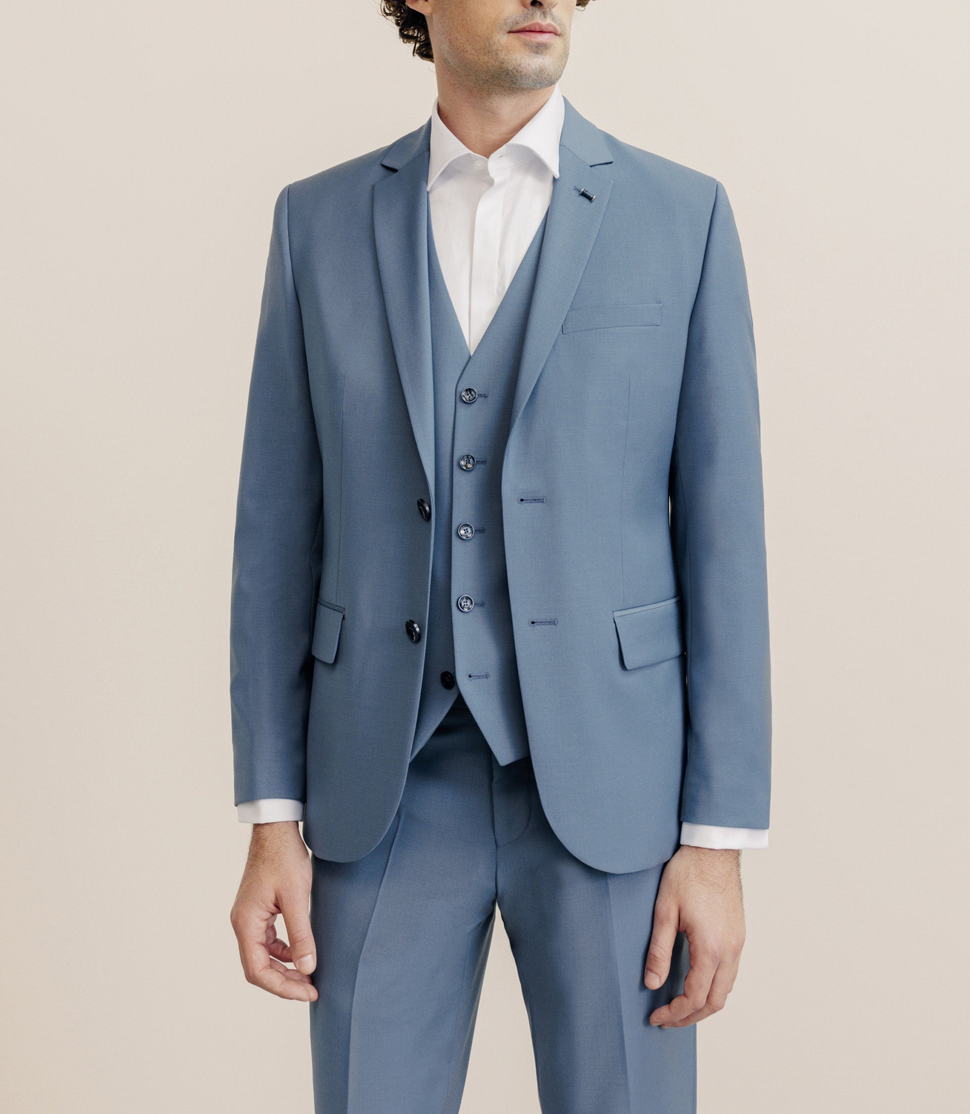 Costume 2 boutons laine majoritaire bleu ciel - IZAC