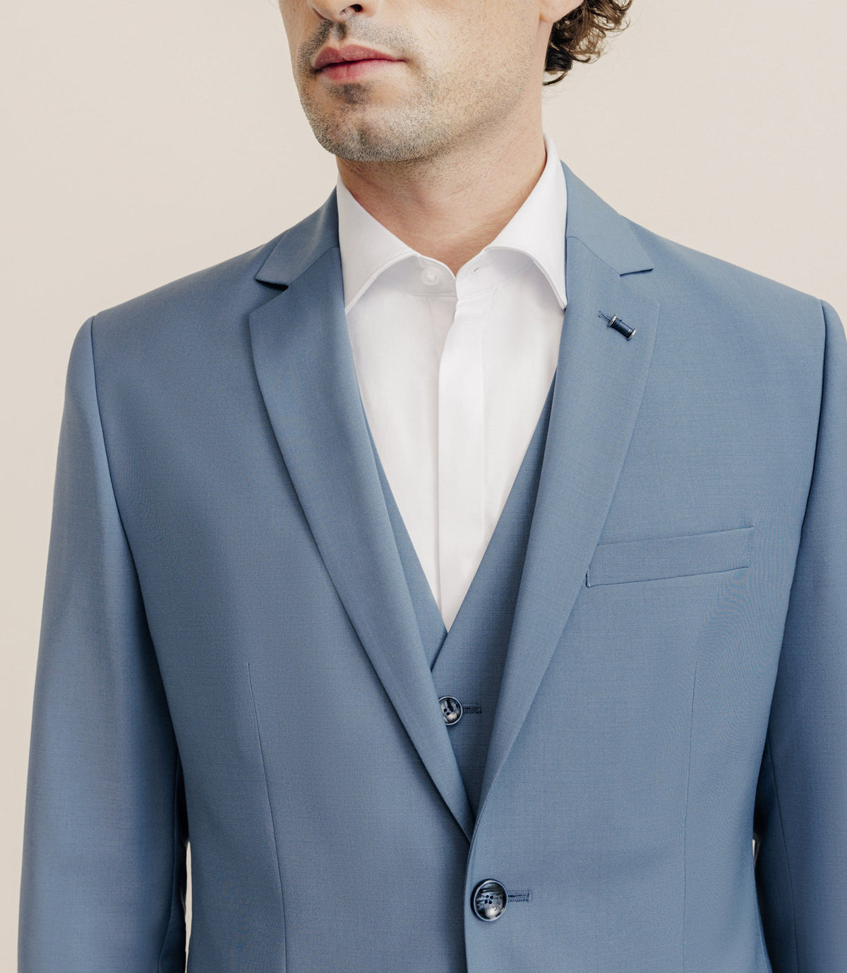 Costume 2 boutons laine majoritaire bleu ciel - IZAC