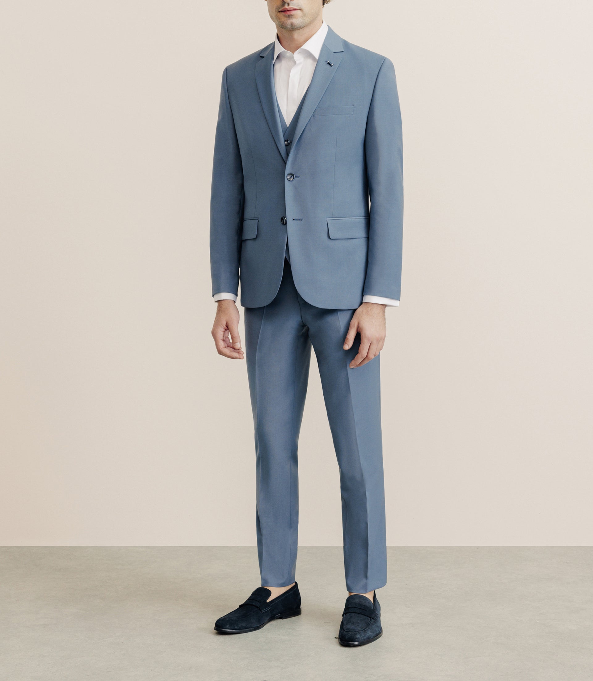 Costume 2 boutons laine majoritaire bleu ciel - IZAC