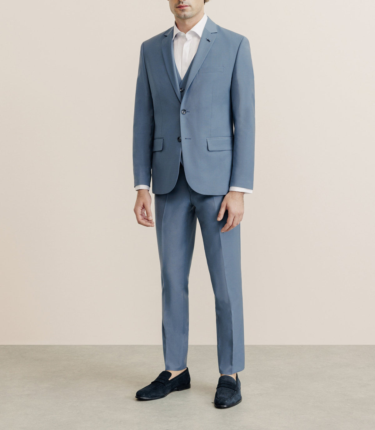 Costume 2 boutons laine majoritaire bleu ciel - IZAC