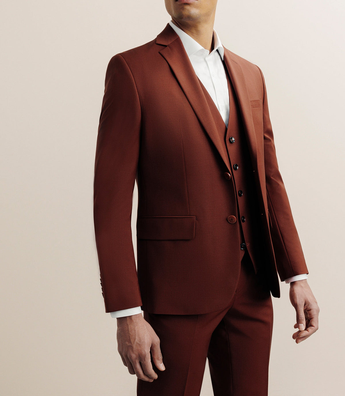 Costume 2 boutons laine majoritaire terracotta - IZAC