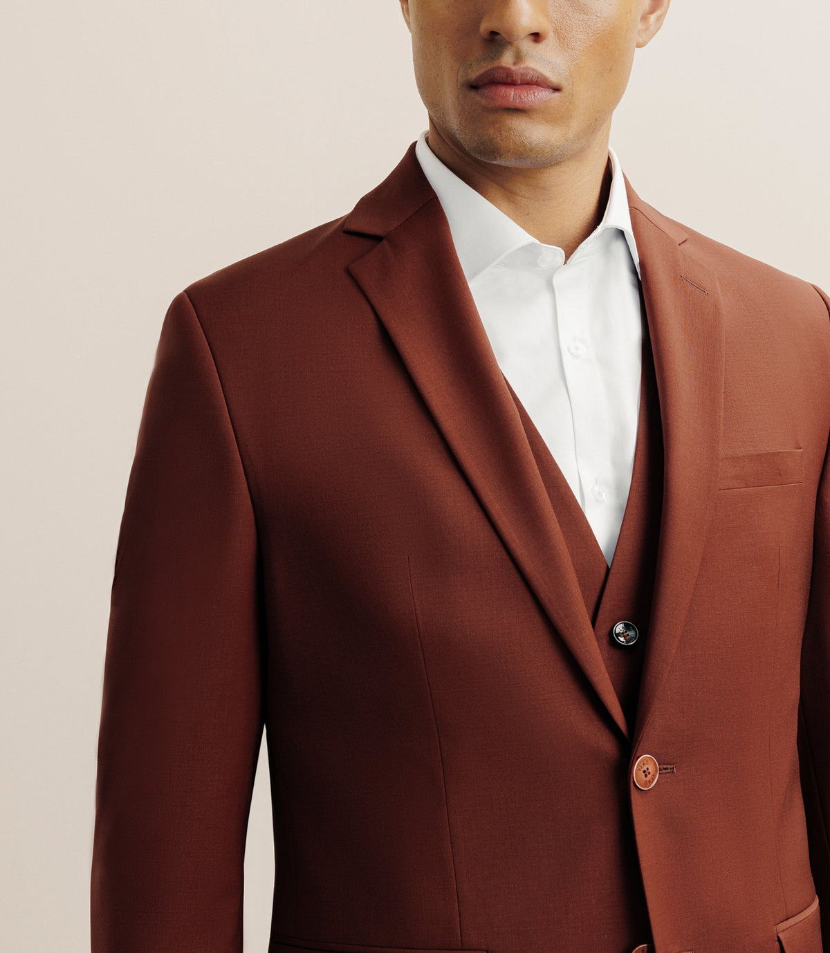 Costume 2 boutons laine majoritaire terracotta - IZAC