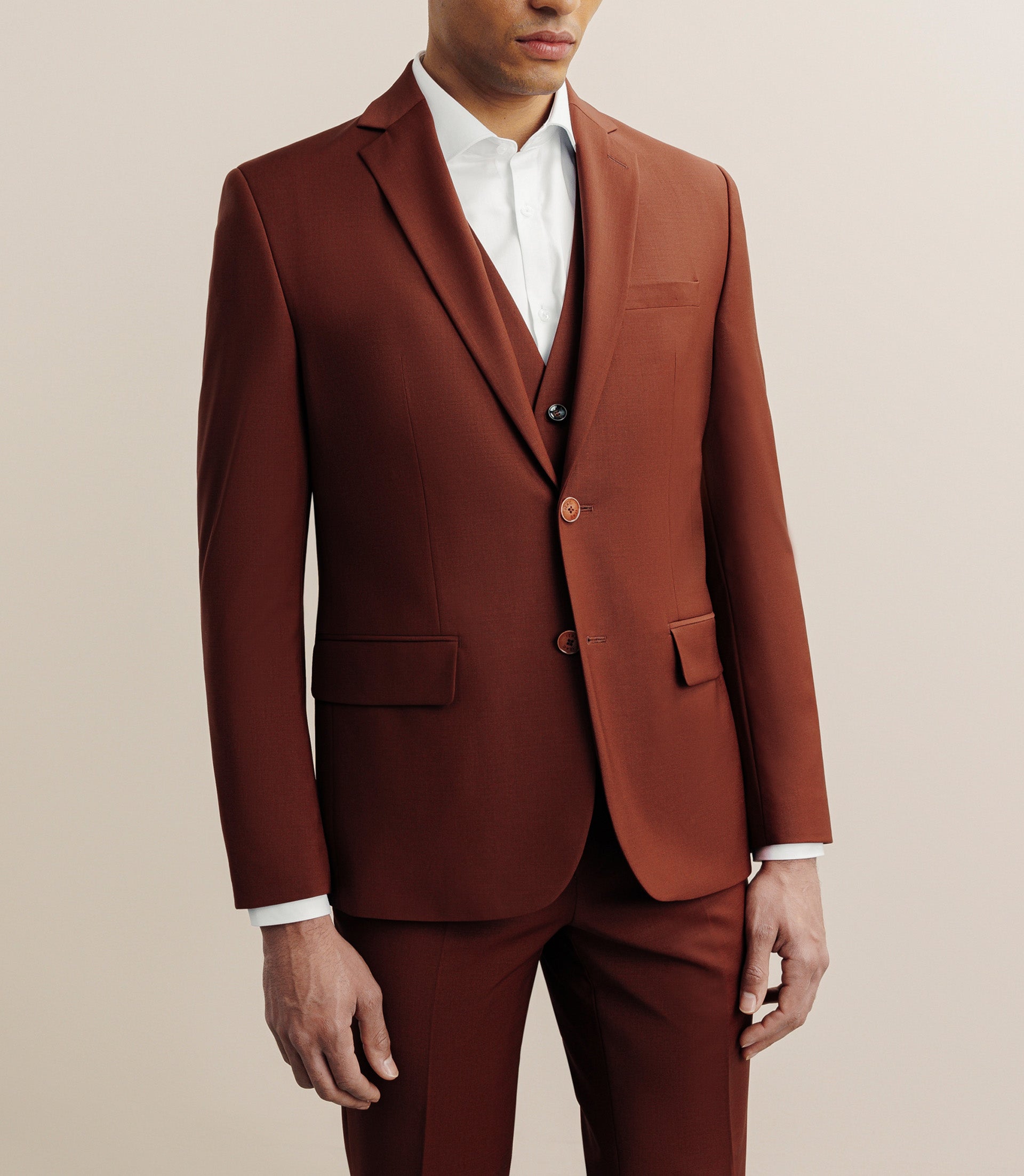 Costume 2 boutons laine majoritaire terracotta - IZAC