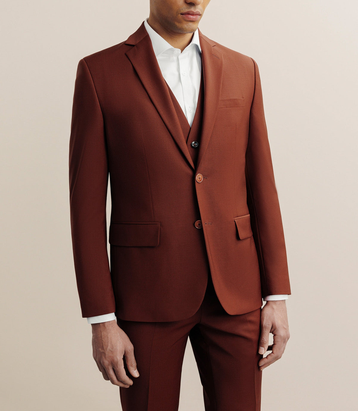 Costume 2 boutons laine majoritaire terracotta - IZAC