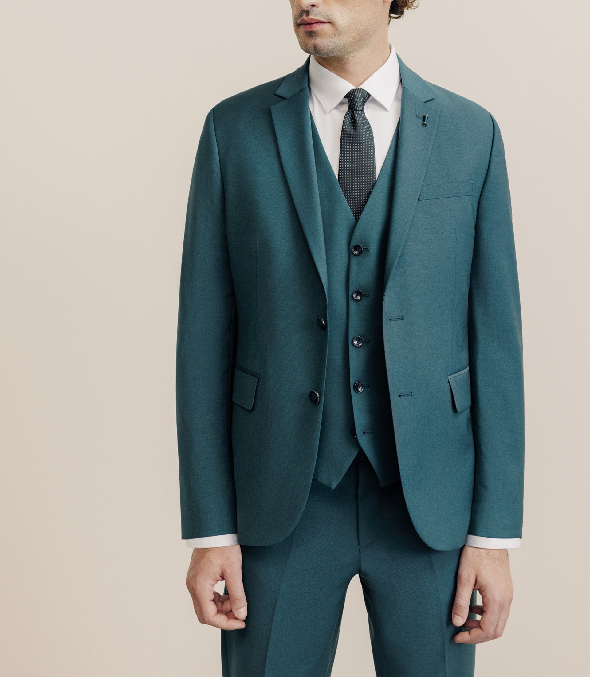 Costume 2 boutons laine majoritaire vert - IZAC