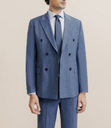 Costume croisé tissu laine mélangée bleu - IZAC