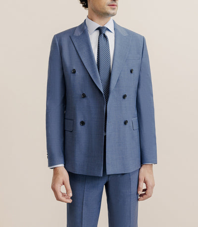 Costume croisé tissu laine mélangée bleu - IZAC