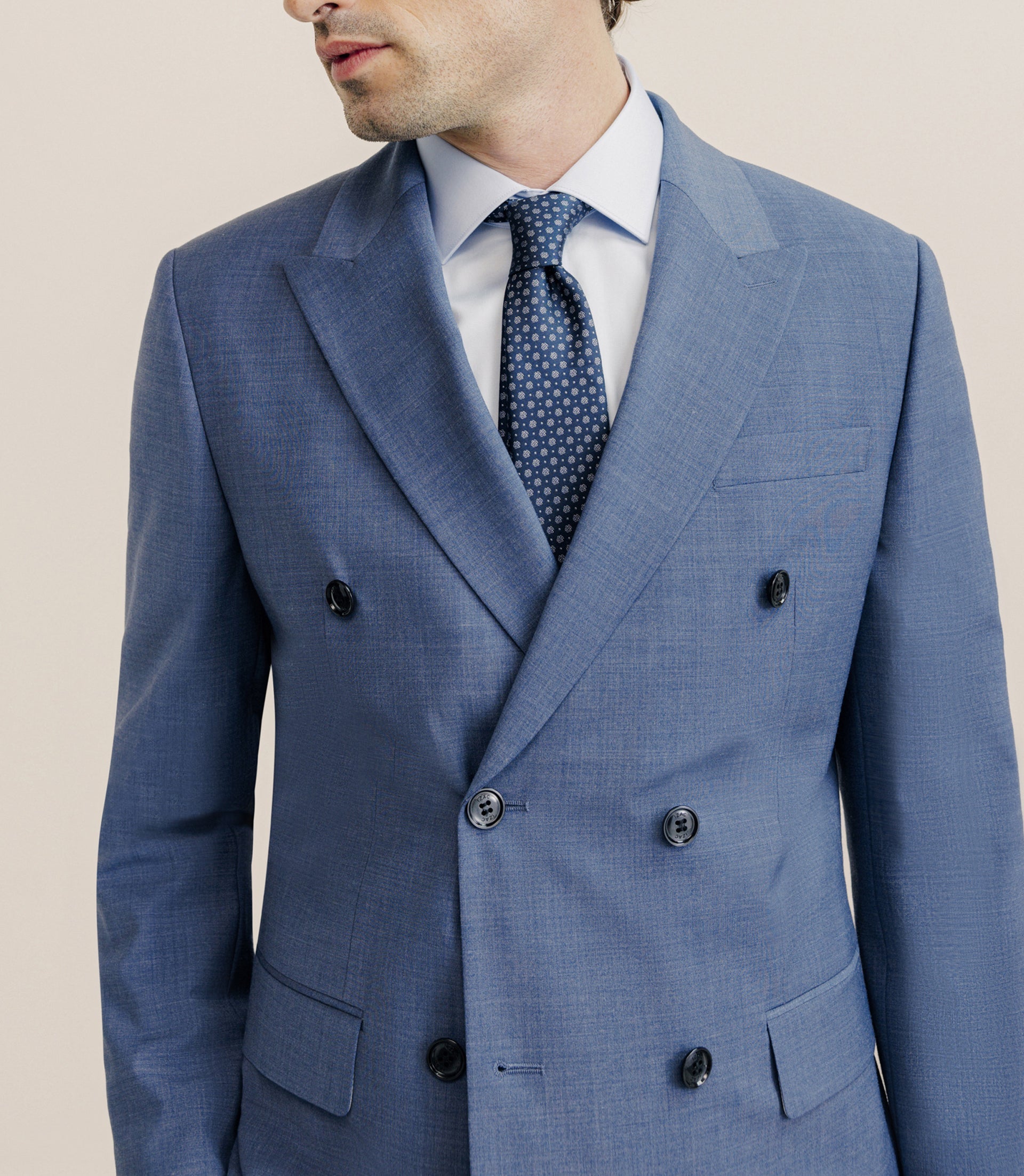 Costume croisé tissu laine mélangée bleu - IZAC