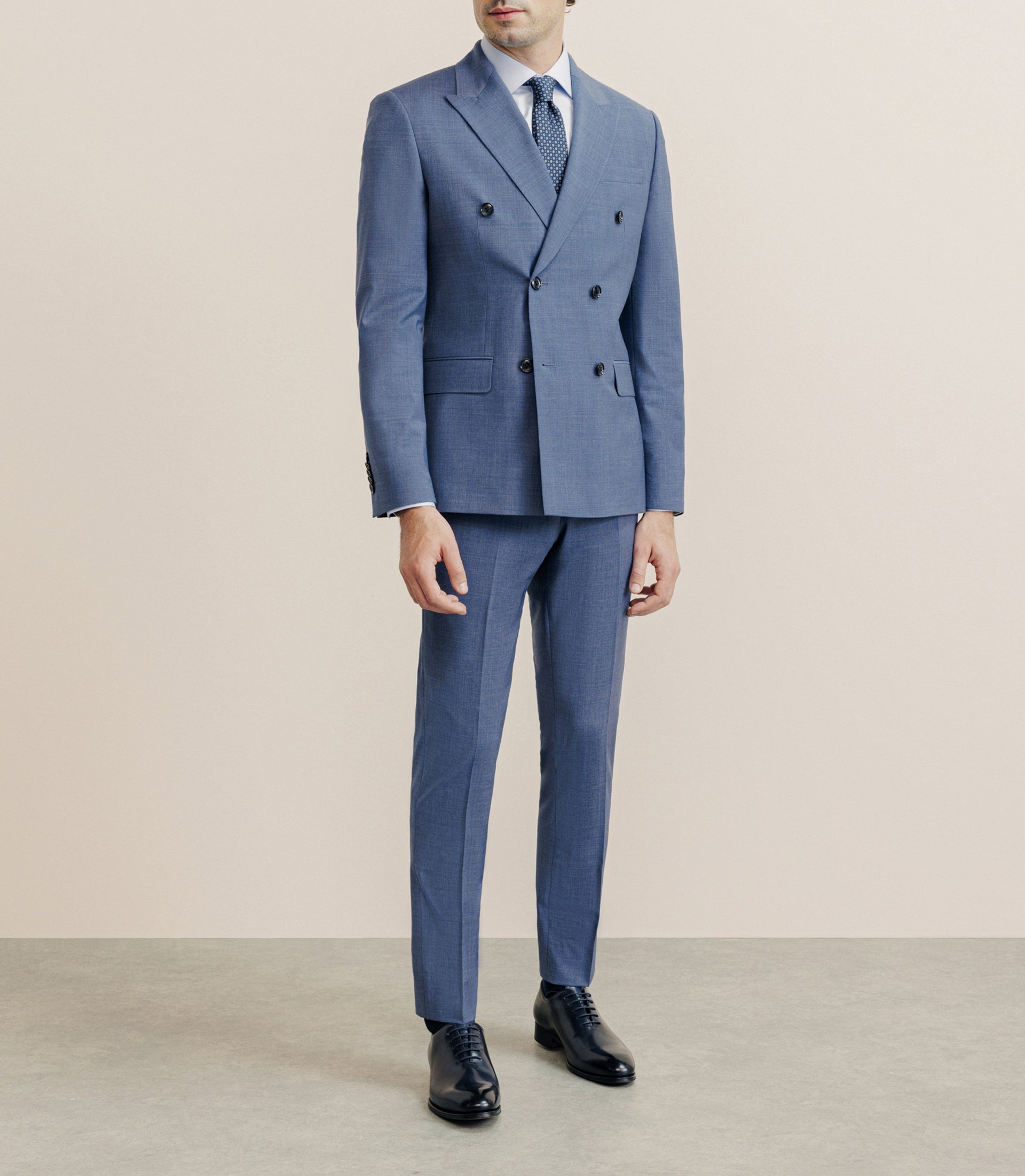 Costume croisé tissu laine mélangée bleu - IZAC