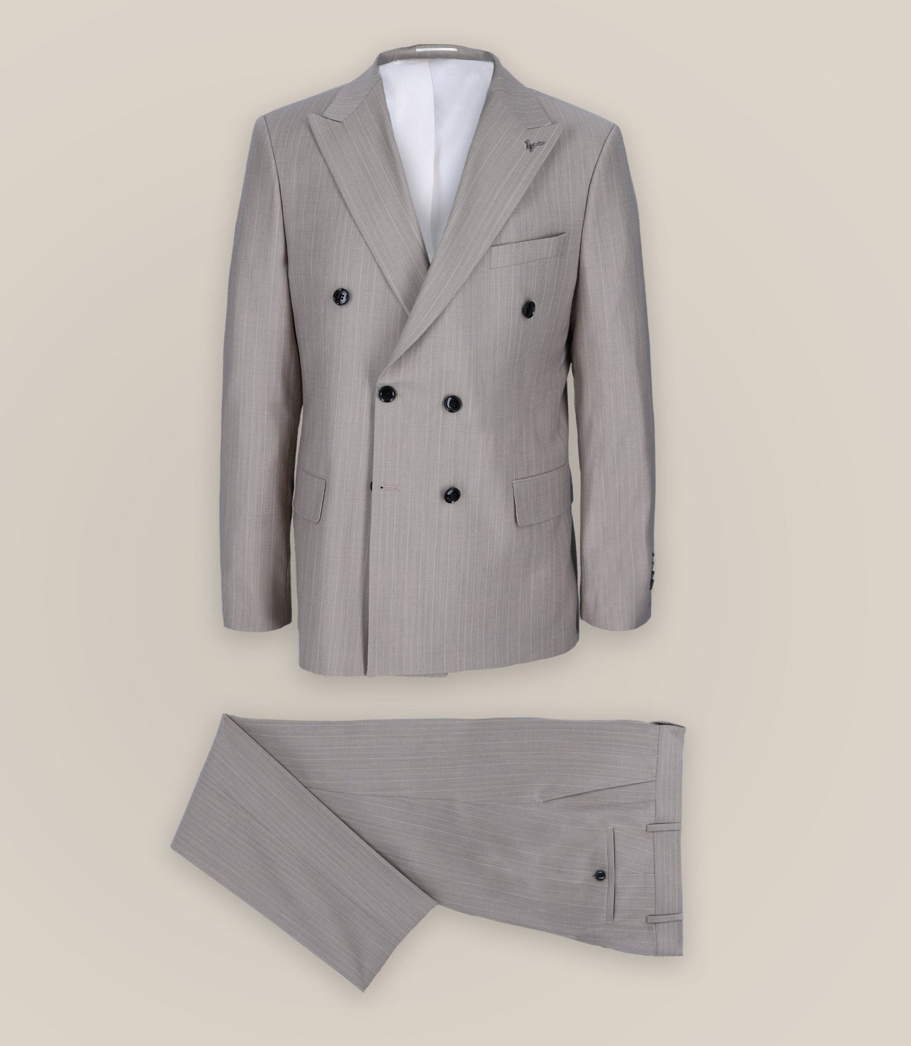 Costume croisé à rayures beige - IZAC